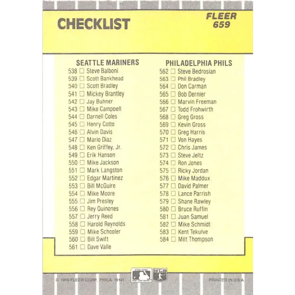 1989 Fleer #659 Checklist White Sox/Rangers Mariners/Phillies EX Excellent Chicago White Sox/Texas Rangers/Seattle