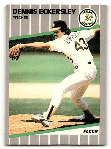 Original gloss Dennis Eckersley Oakland baseball card from 1989 Fleer #7 featuring Eckersley Oakland Athletics