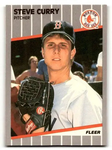 1989 Fleer Steve Curry Boston Red Sox baseball card displaying Curry Boston Red team info