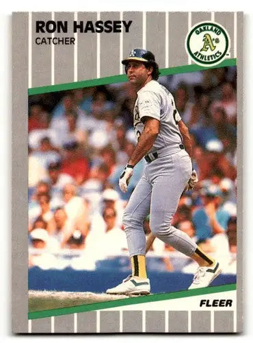 Ron Hassey Oakland baseball card from 1989 Fleer #9, NM-MT condition