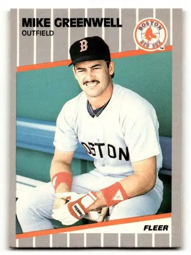 Mike Greenwell Boston baseball card from 1989 Fleer series featuring Greenwell Boston Red Sox
