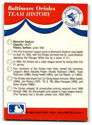 1989 Fleer AL: Baltimore Orioles Team Stickers #NNO - Baseball Card Single