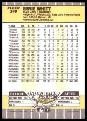 1989 Fleer Ernie Whitt 248 Toronto Blue Jays NM - Baseball Card Single