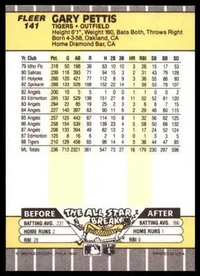 1989 Fleer Gary Pettis 141 Detroit Tigers NM - Baseball Card Single