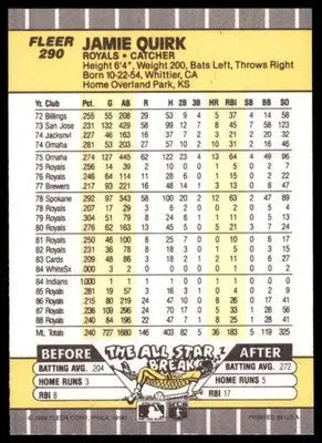 1989 Fleer Jamie Quirk 290 Kansas City Royals NM - Baseball Card Single
