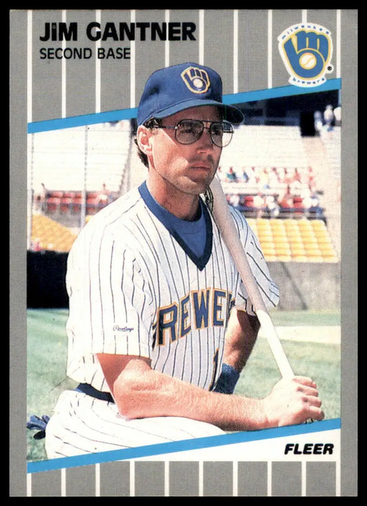 1989 Fleer Jim Gantner 186 Milwaukee Brewers NM - Baseball Card Single