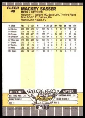 1989 Fleer Mackey Sasser 48 New York Mets NM - Baseball Card Single