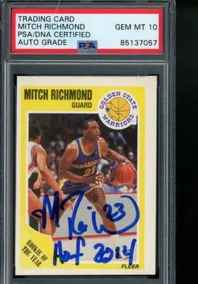 1989 FLEER MITCH RICHMOND GOLDEN STATE WARRIORS SIGNED RC #56 PSA/DNA AUTO 10
