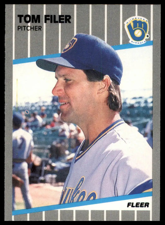 1989 Fleer Tom Filer 185 Milwaukee Brewers NM - Baseball Card Single