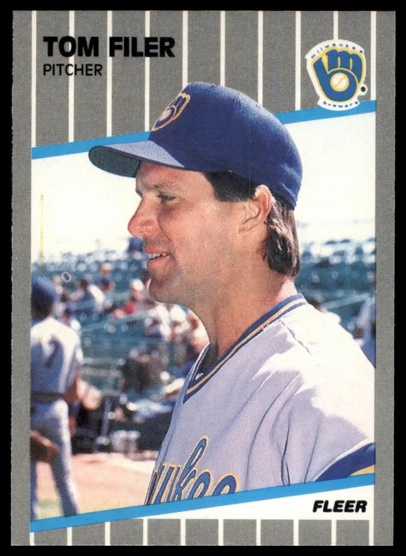1989 Fleer Tom Filer 185 Milwaukee Brewers NM - Baseball Card Single