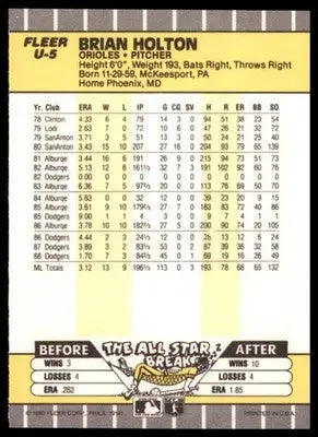 1989 Fleer Update Brian Holton U-5 Baltimore Orioles NM - Baseball Card Single