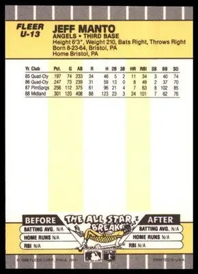 1989 Fleer Update Jeff Manto U-13 California Angels NM - Baseball Card Single
