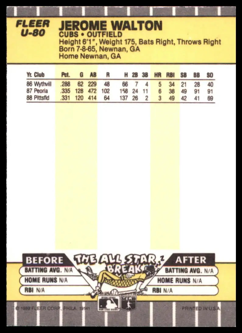 1989 Fleer Update Jerome Walton U-80 Chicago Cubs NM - Baseball Card Single