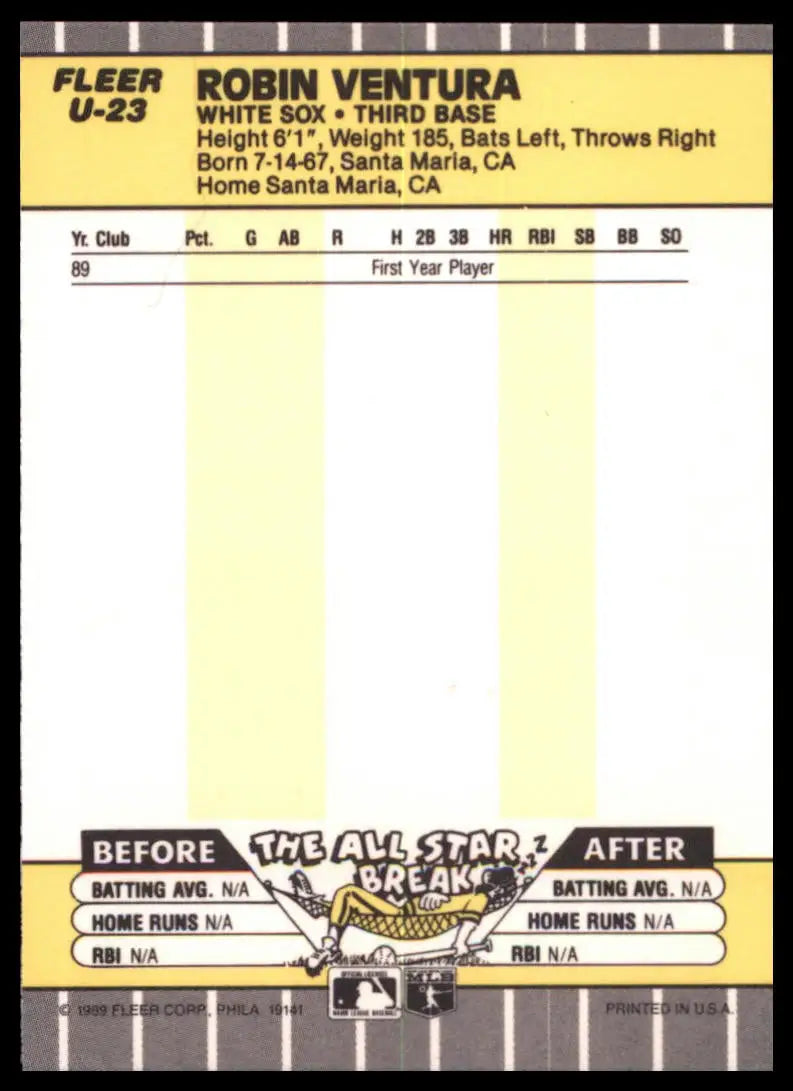 1989 Fleer Update Robin Ventura U-23 Chicago White Sox NM - Baseball Card Single