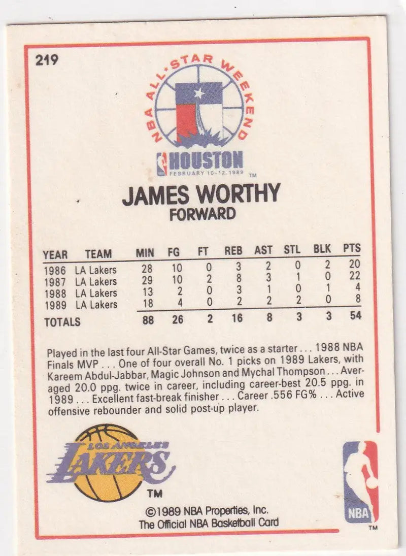 1989 HOOPS #219 JAMES WORHTY ALL STAR- LOS ANGELES LAKERS - Basketball Card Single