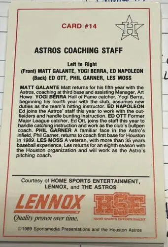 Baseball card back from 1989 Houston Astros Craig Biggio Card Set