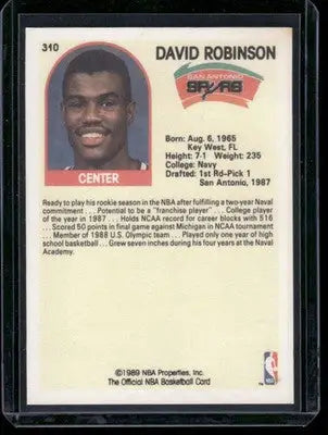 1989 NBA Hoops David Robinson #310 Basketball - Basketball Card Single