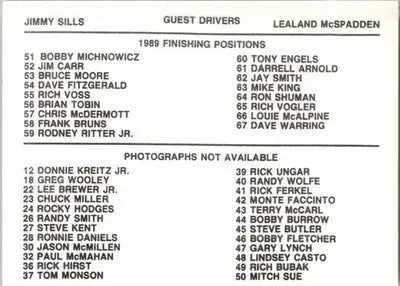 1989 Points - 1989 World of Outlaws - #NNO - Racing - Racing Card Single