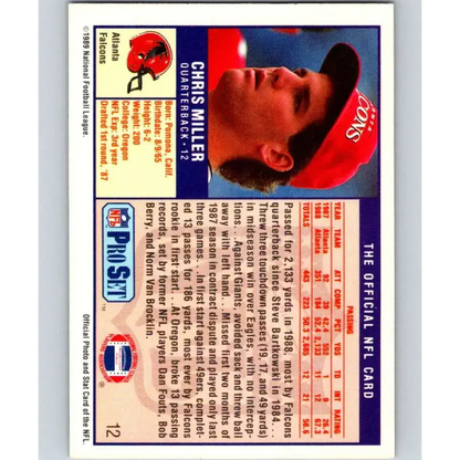 1989 Pro Set #12 Chris Miller NM-MT RC Rookie Atlanta Falcons Football Card