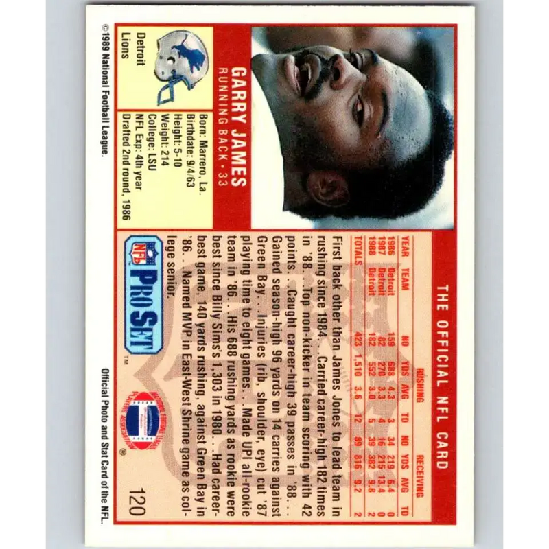 1989 Pro Set #120 Garry James NM-MT Detroit Lions Football Card - Football Card Single