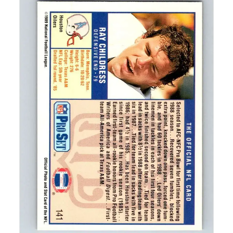 1989 Pro Set #141 Ray Childress NM-MT Houston Oilers Football Card - Football Card Single