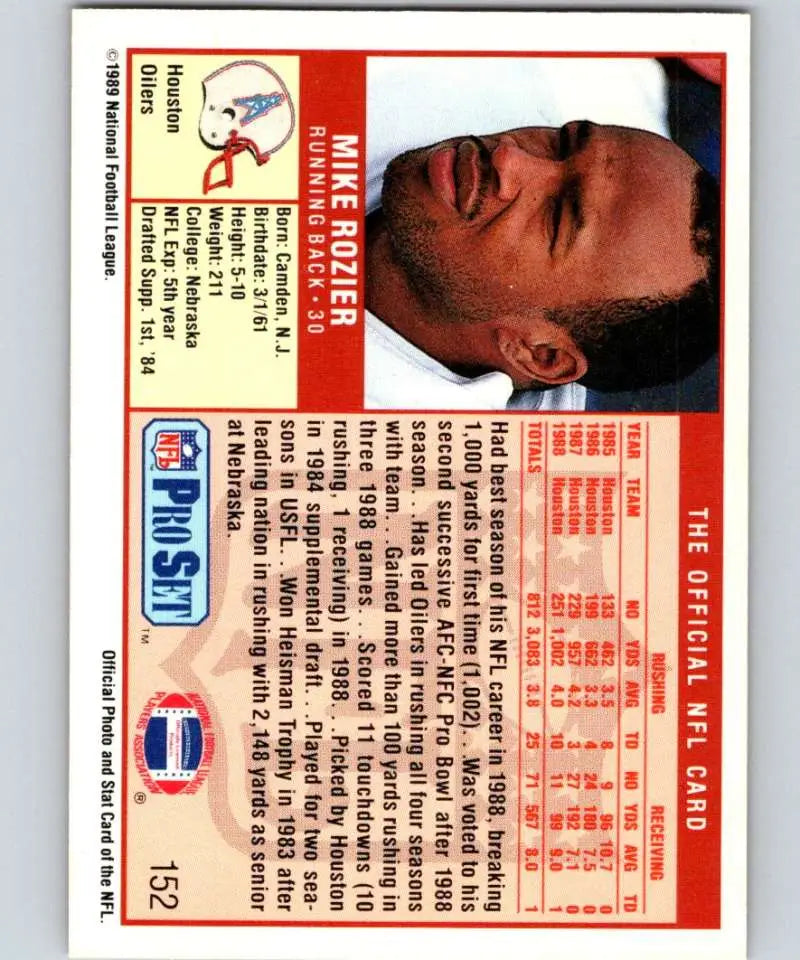 1989 Pro Set #152 Mike Rozier EX Excellent Houston Oilers Football Card - Football Card Single