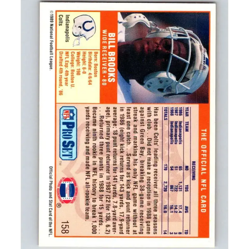 1989 Pro Set #158 Bill Brooks NM-MT Indianapolis Colts Football Card - Football Card Single