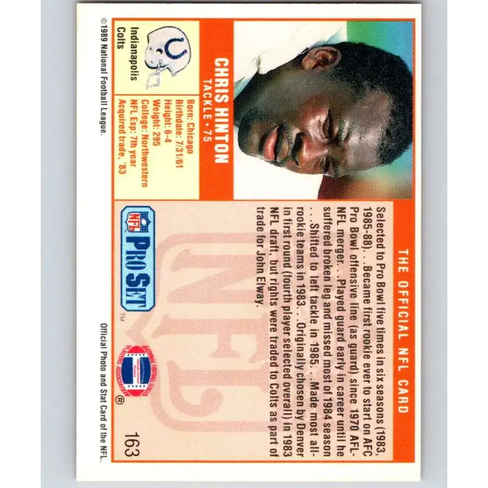 1989 Pro Set #163 Chris Hinton NM-MT Indianapolis Colts Football Card - Football Card Single