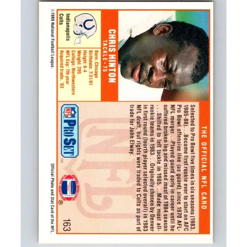 1989 Pro Set #163 Chris Hinton NM-MT Indianapolis Colts Football Card - Football Card Single