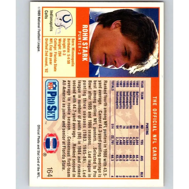 1989 Pro Set #164 Rohn Stark NM-MT Indianapolis Colts Football Card - Football Card Single