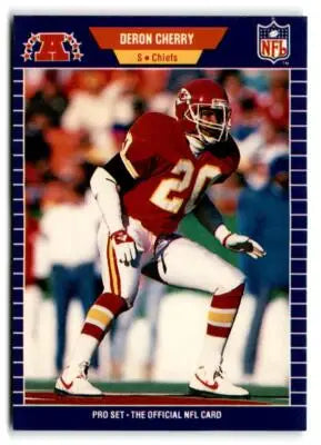Deron Cherry Kansas City Chiefs football card from 1989 Pro Set #169 display