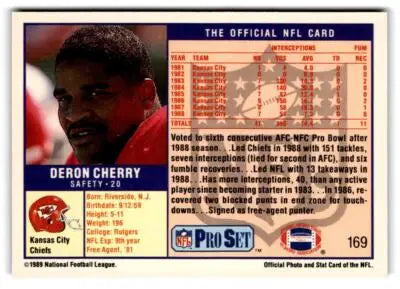 Vintage 1989 Pro Set Deron Cherry Kansas City Chiefs NFL football card