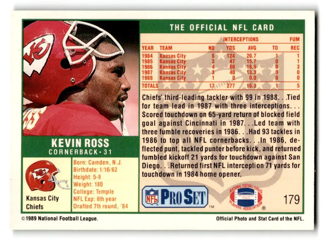 1989 Pro Set #179 Kevin Ross - Football Card Single