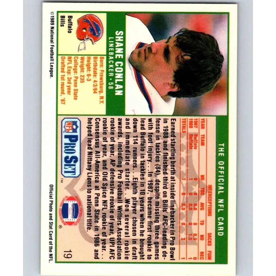 1989 Pro Set #19 Shane Conlan NM-MT Buffalo Bills Football Card - Football Card Single