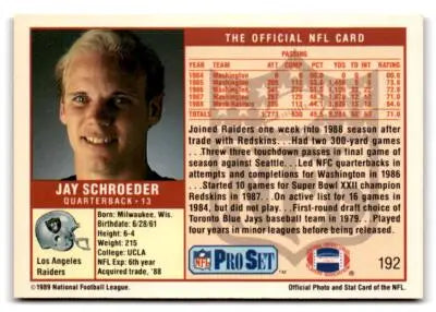 1989 Pro Set #192 Jay Schroeder - Football Card Single