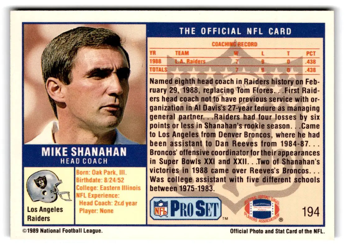 1989 Pro Set #194 Mike Shanahan - Football Card Single