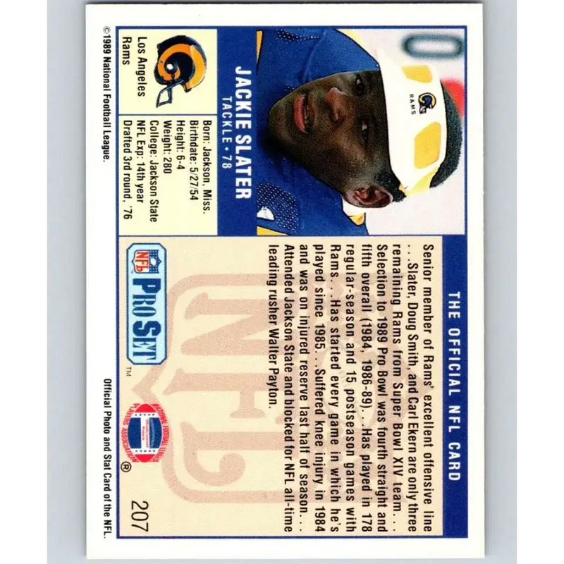 1989 Pro Set #207 Jackie Slater NM-MT Los Angeles Rams Football Card - Football Card Single