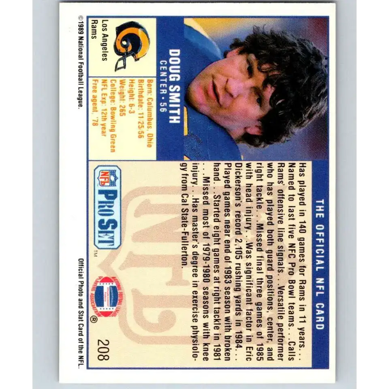 1989 Pro Set #208 Doug Smith NM-MT Los Angeles Rams Football Card - Football Card Single