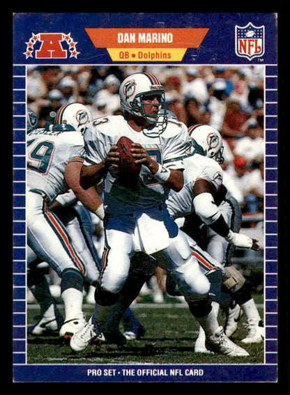 1989 Pro Set Dan Marino football card featuring Dan Marino of the Miami Dolphins