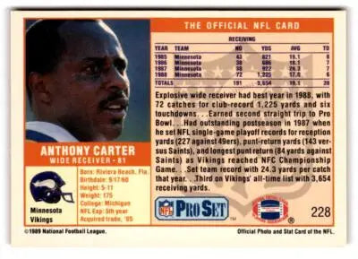 Vintage Anthony Carter trading card from 1989 Pro Set featuring Minnesota Vikings wide receiver