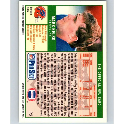 1989 Pro Set #23 Mark Kelso NM-MT Buffalo Bills Football Card
