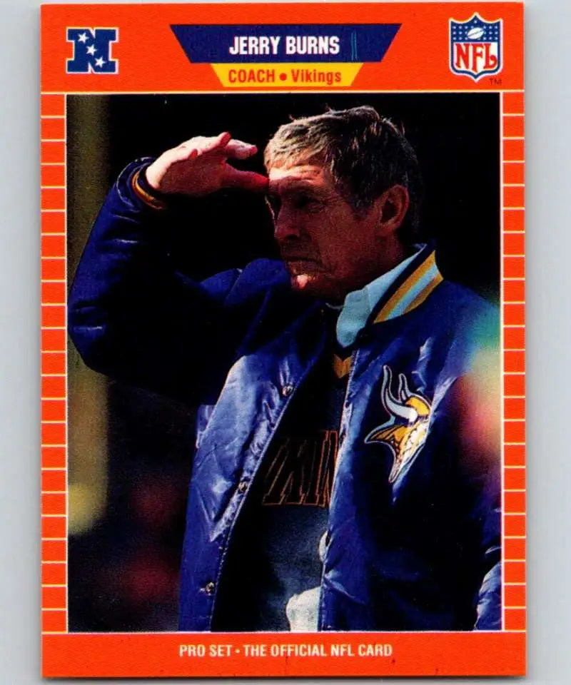 1989 Pro Set #243 Jerry Burns EX Excellent Minnesota Vikings Football Card - Football Card Single