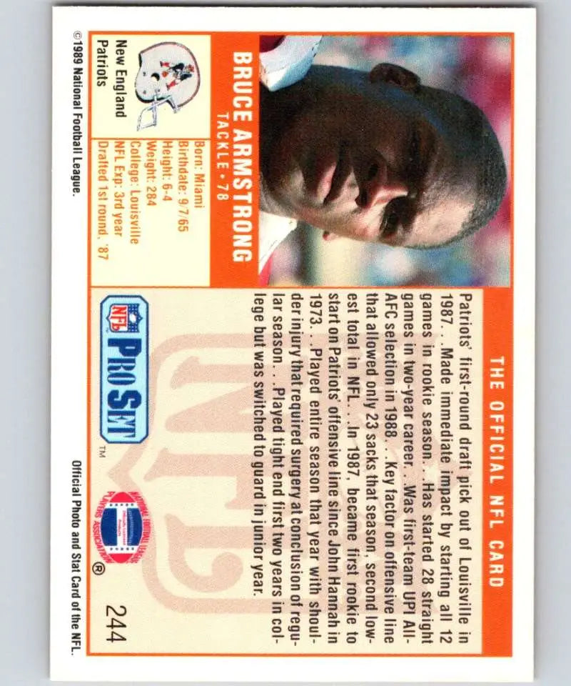 1989 Pro Set #244 Bruce Armstrong EX Excellent RC Rookie New England Patriots Football Card - Football Card Single