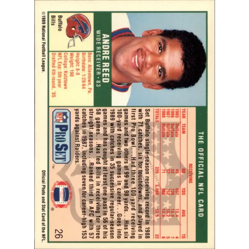 1989 Pro Set #26 Andre Reed NM-MT Buffalo Bills Football Card - Football Card Single