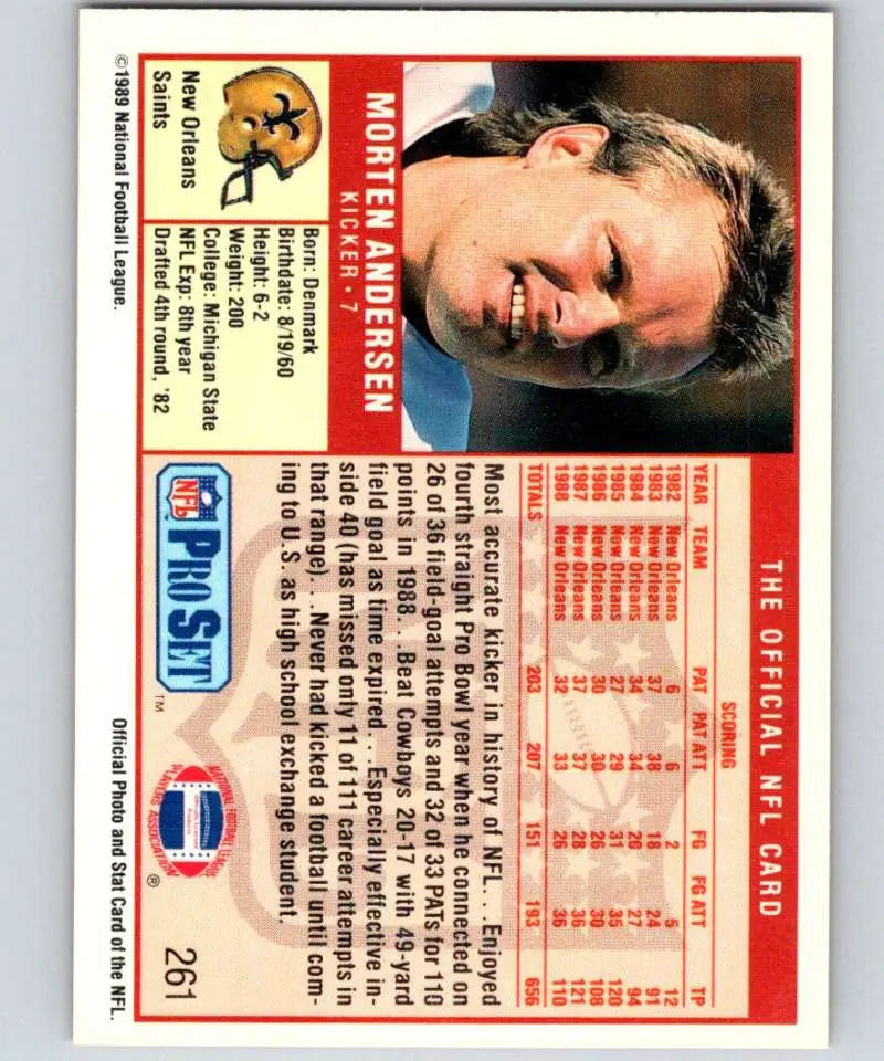 1989 Pro Set #261 Morten Andersen EX Excellent New Orleans Saints Football Card - Football Card Single
