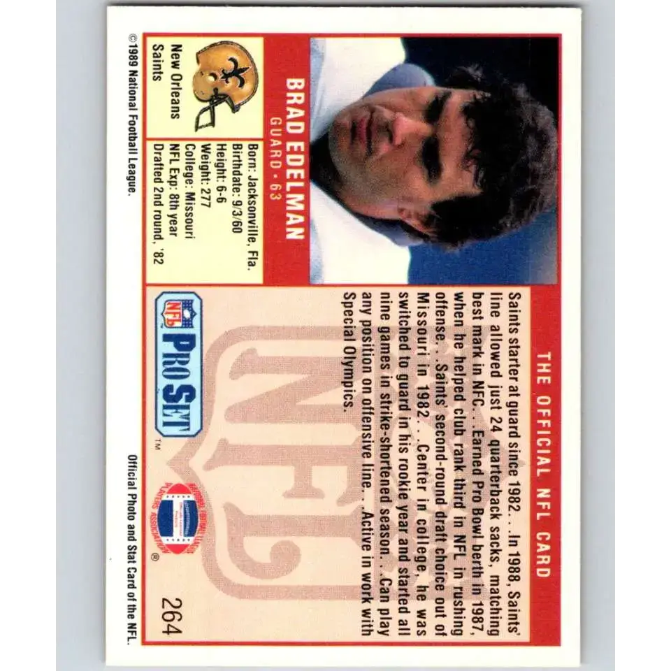 1989 Pro Set #264 Brad Edelman NM-MT New Orleans Saints Football Card - Football Card Single