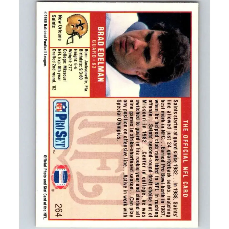 1989 Pro Set #264 Brad Edelman NM-MT New Orleans Saints Football Card - Football Card Single