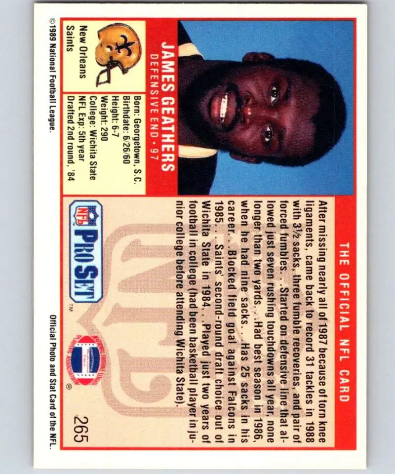 1989 Pro Set #265 Jumpy Geathers EX Excellent New Orleans Saints Football Card - Football Card Single