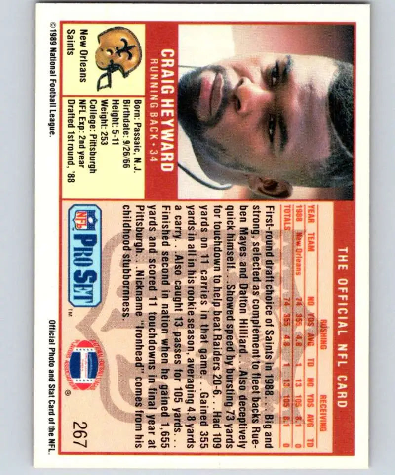 1989 Pro Set #267 Craig Heyward EX Excellent RC Rookie New Orleans Saints Football Card - Football Card Single