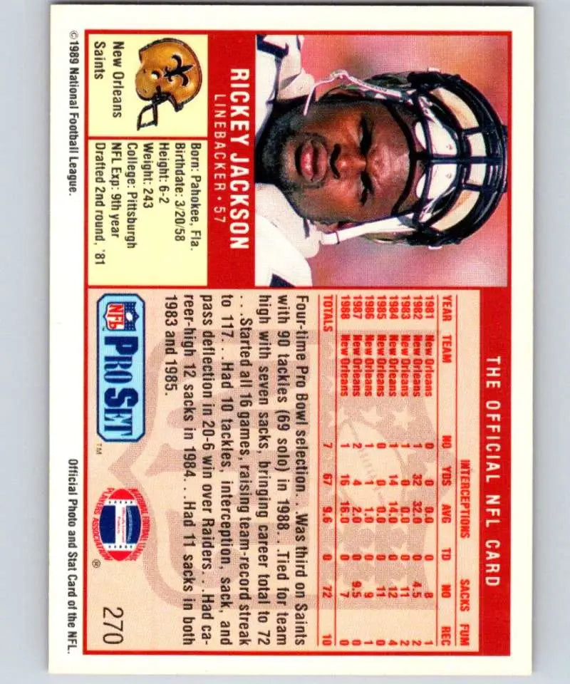 1989 Pro Set #270 Rickey Jackson EX Excellent New Orleans Saints Football Card - Football Card Single